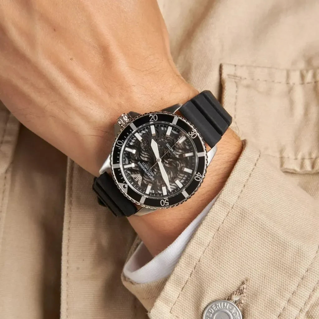 Emporio Armani Men's Automatic Watch AR60062 – 42 mm, Black Dial & Black Silicone Strap