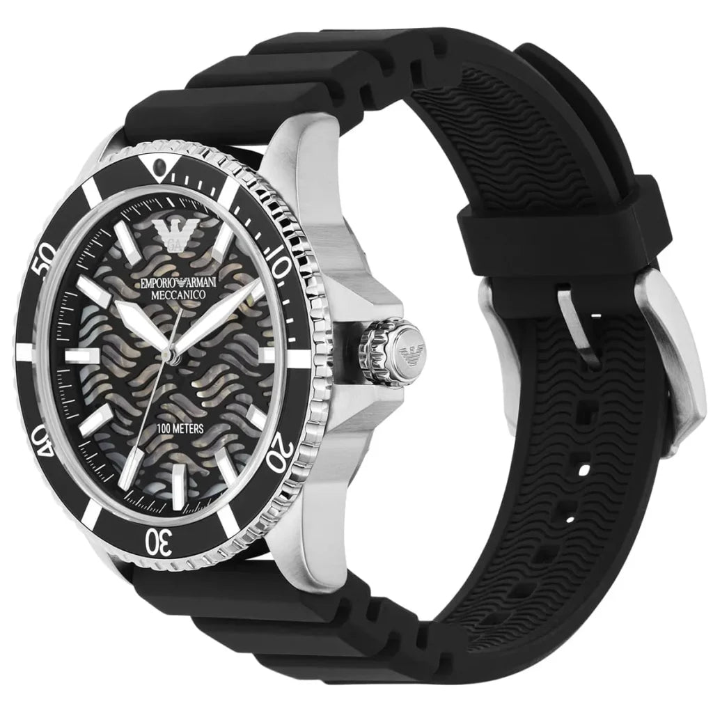 Emporio Armani Men's Automatic Watch AR60062 – 42 mm, Black Dial & Black Silicone Strap