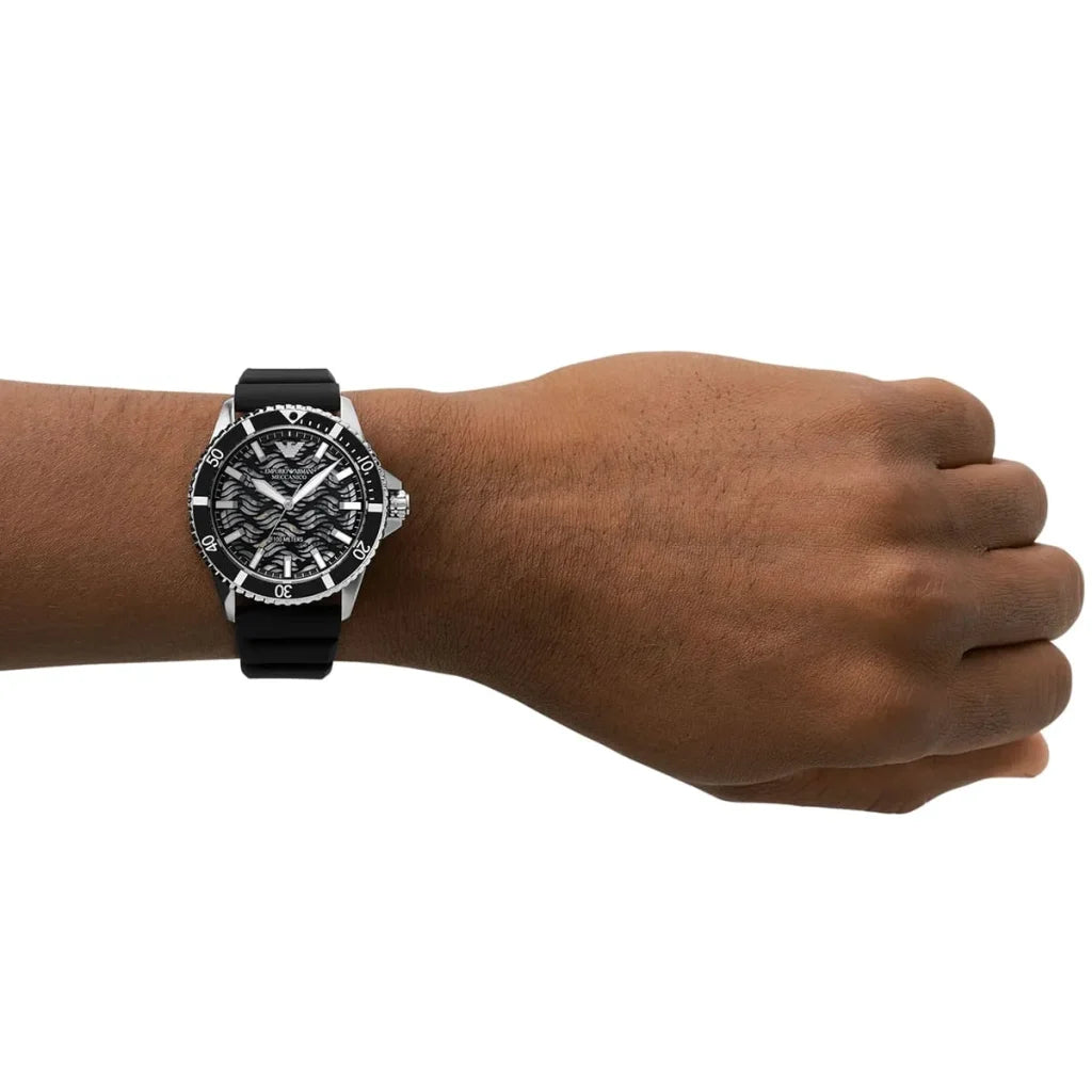 Emporio Armani Men's Automatic Watch AR60062 – 42 mm, Black Dial & Black Silicone Strap