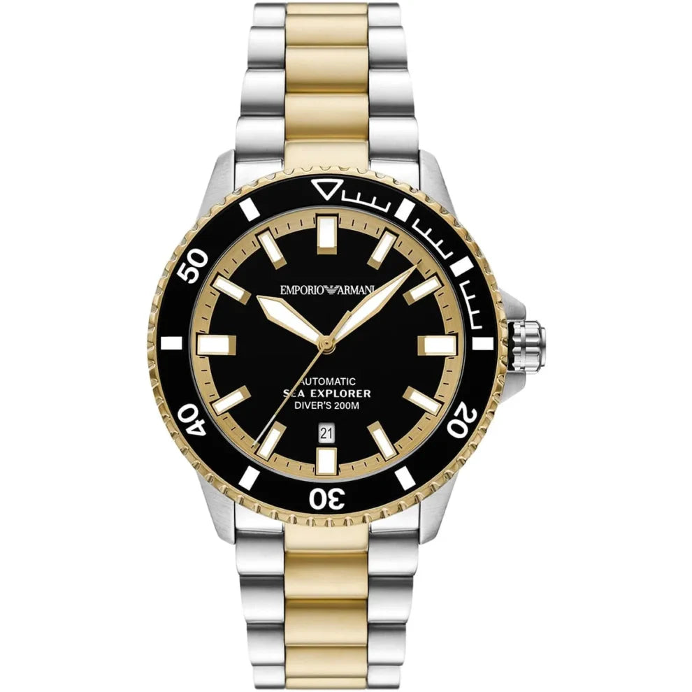 Emporio Armani Sea Explorer Men’s Automatic Watch – Two-Tone Stainless Steel | 200M Water Resistant | Model AR60089