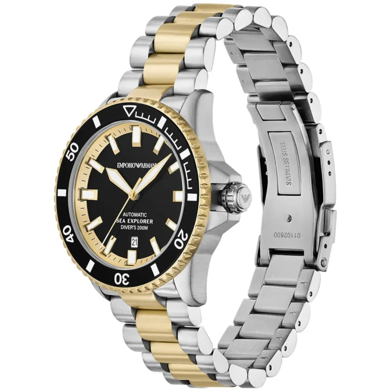 Emporio Armani Sea Explorer Men’s Automatic Watch – Two-Tone Stainless Steel | 200M Water Resistant | Model AR60089