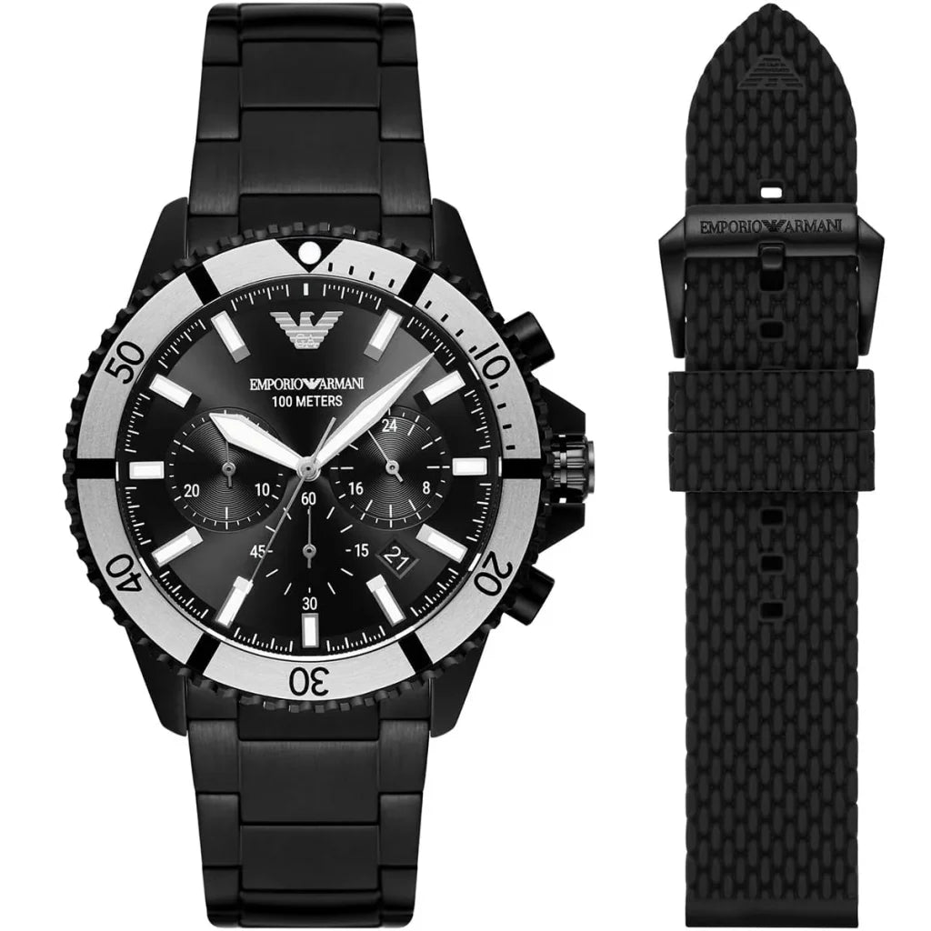 Emporio Armani AR80050 Men’s Analog Watch – 43mm Black Dial with Black Stainless Steel Strap | Diver Series