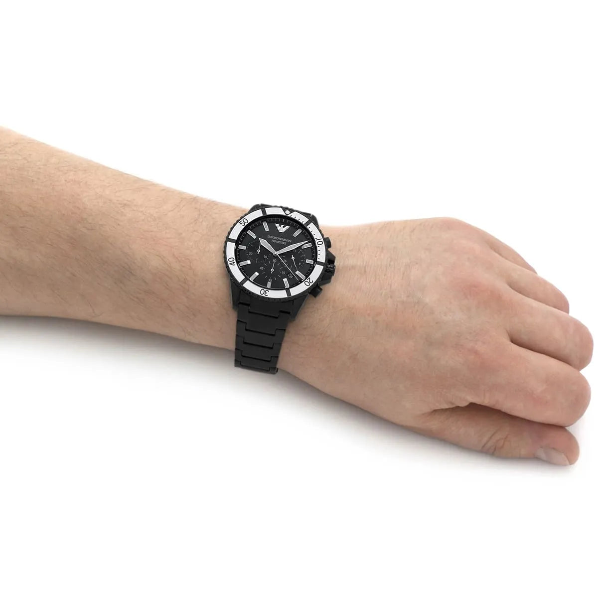 Emporio Armani AR80050 Men’s Analog Watch – 43mm Black Dial with Black Stainless Steel Strap | Diver Series
