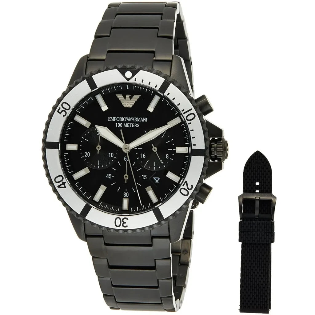 Emporio Armani AR80050 Men’s Analog Watch – 43mm Black Dial with Black Stainless Steel Strap | Diver Series