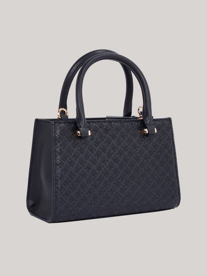 Tommy Hilfiger TH Monogram Debossed Tote – Black Faux Leather Handbag