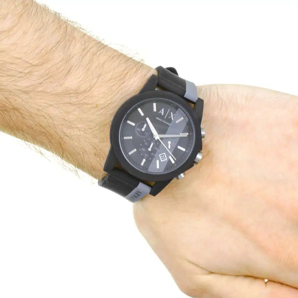 Armani Exchange Outerbanks Men's Watch AX1331, Black & Grey Silicone Strap
