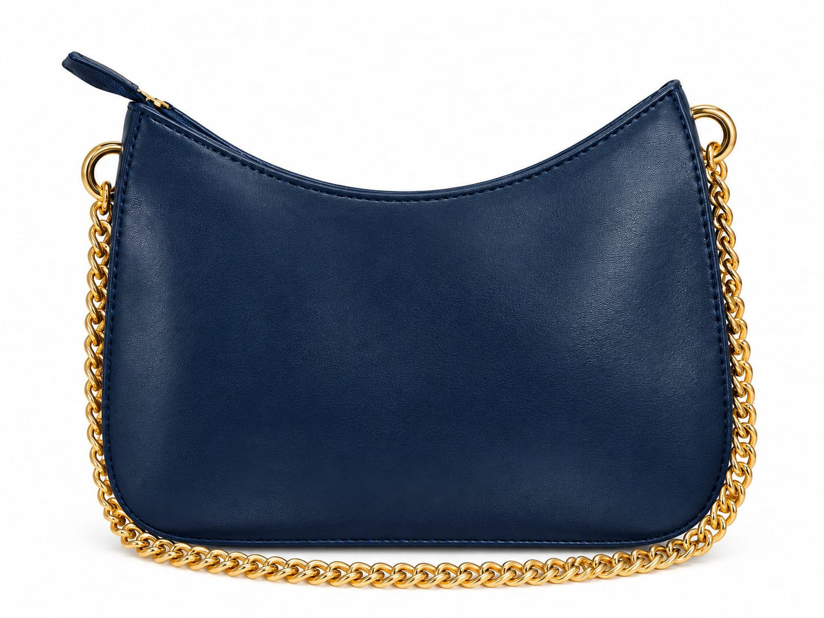 Tommy Hilfiger Women's Embossed Shoulder Bag, Navy Blue with Gold Chain Strap#0099