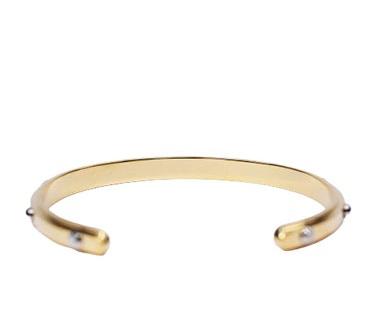 Women's Gold-Tone Stainless Steel Open Cuff Bracelet – Modern Design with Decorative Metal Studs#015
