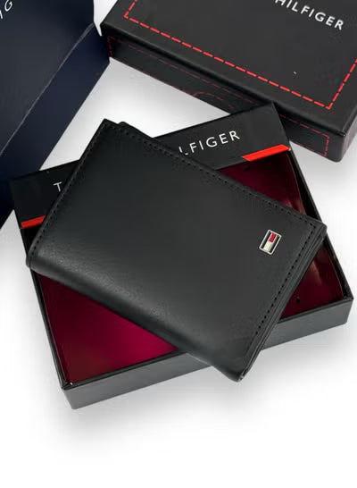 Tommy Hilfiger Men's Black Leather Trifold Wallet – Premium Classic Everyday Wallet#083