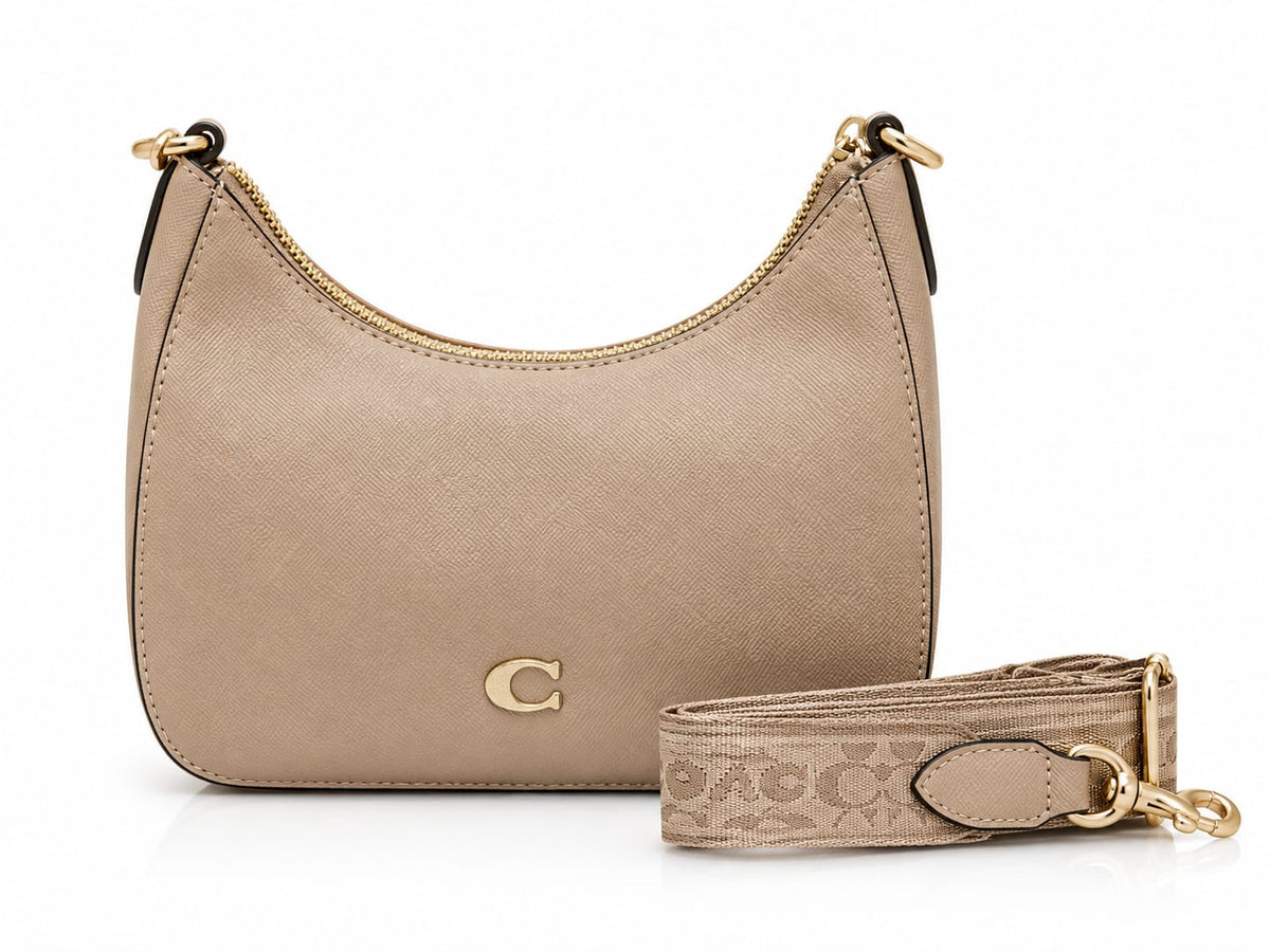 Women's Beige/Taupe Handbag with Two Interchangeable Straps#0070