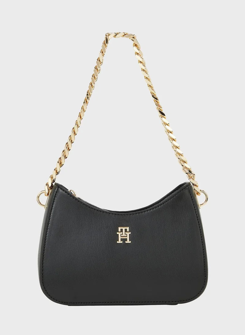 Women's Black Quilted Shoulder Bag with Gold Chain Strap, Crossbody Handbag