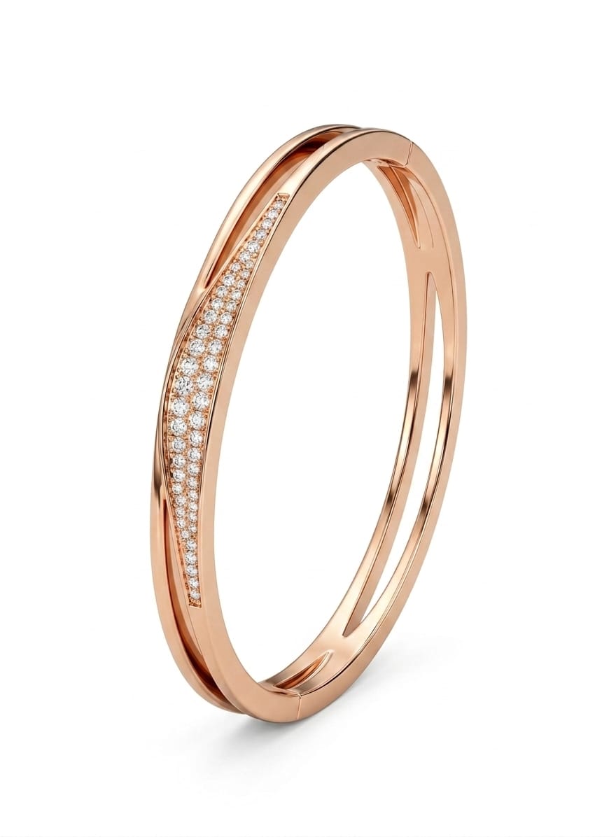 Rose Gold Intertwined Open Cuff Bracelet for Women – Stainless Steel Elegant Fashion Jewelry#014