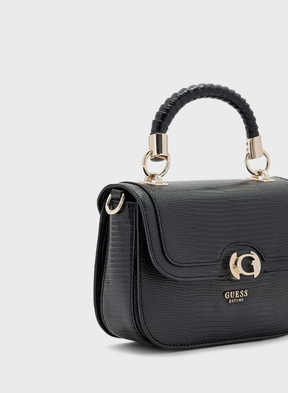 GUESS Orlina Top Handle Crossbody Bag – Black Textured Faux Leather