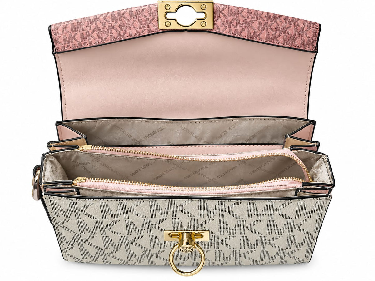 Michael Kors Women’s Signature Monogram Structured Crossbody Bag – Pink & Cream#0076