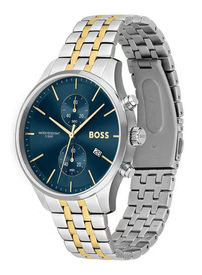 Men’s Watch – Hugo Boss Associate 1513976, Blue Dial with Silver & Gold Stainless Steel Bracelet