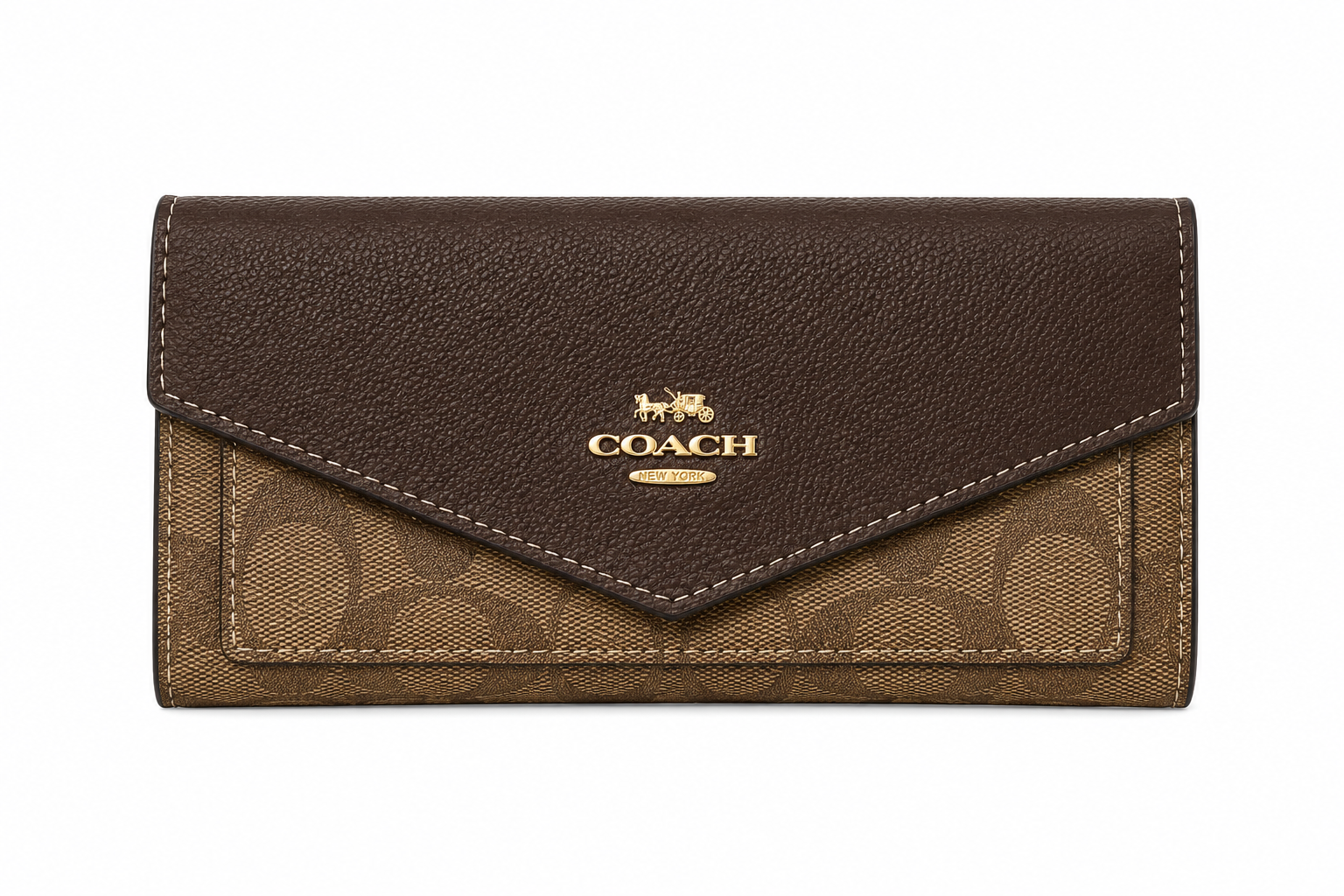 Coach Women's Signature Envelope Wallet – Brown with Dark Brown Leather and Gold-Tone Logo#09