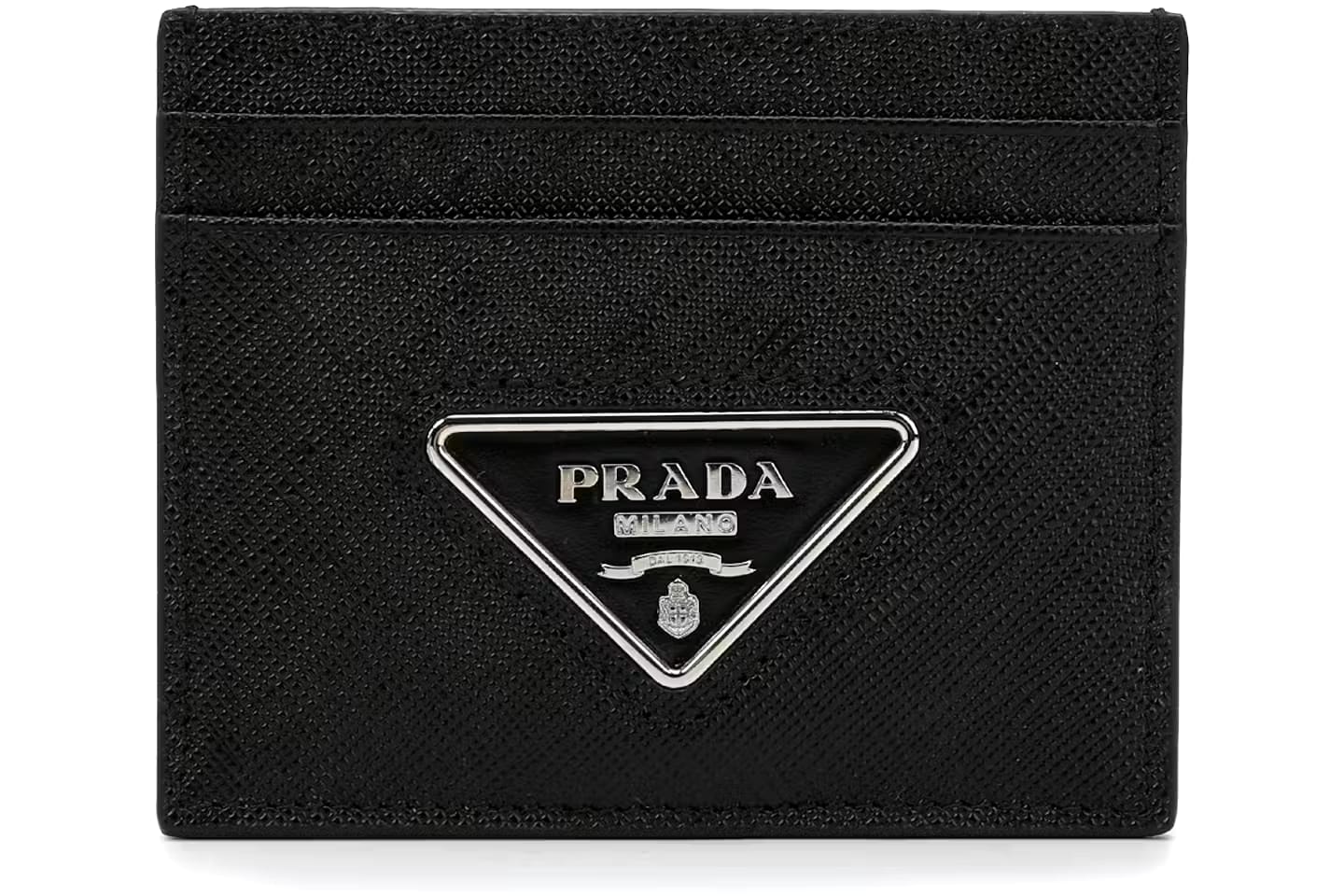 Prada Logo Plaque Black Leather Cardholder#24
