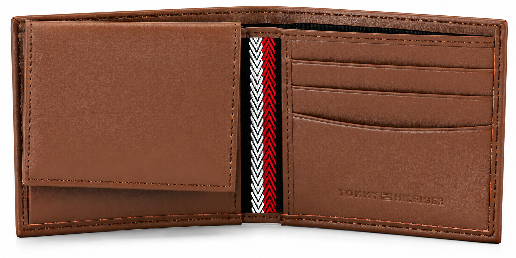 Tommy Hilfiger Men's Bifold Wallet – Brown Leather with Signature Stripe Detail#081