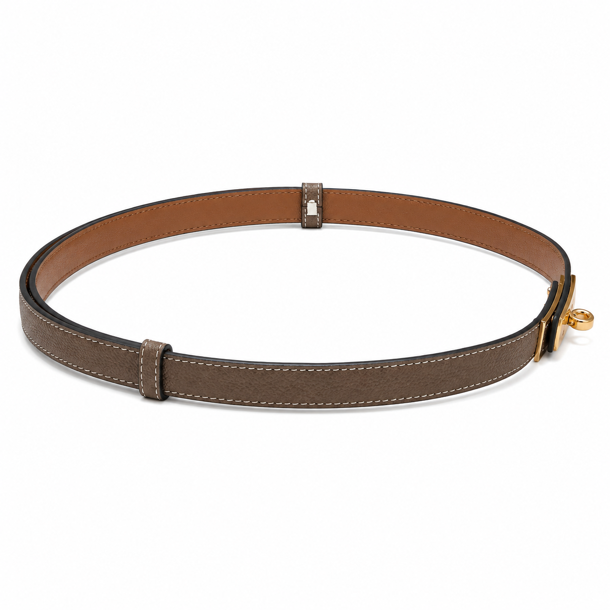 Hermès Paris Women's Luxury Leather Belt with Gold Buckle – Grey#01