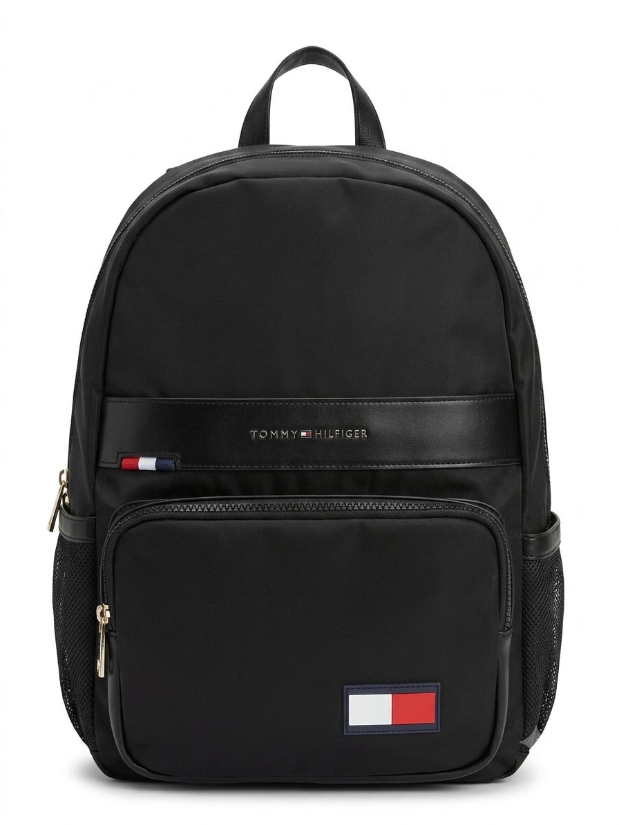 Tommy Hilfiger Black Backpack with Zipper Closure and Adjustable Shoulder Straps#0076
