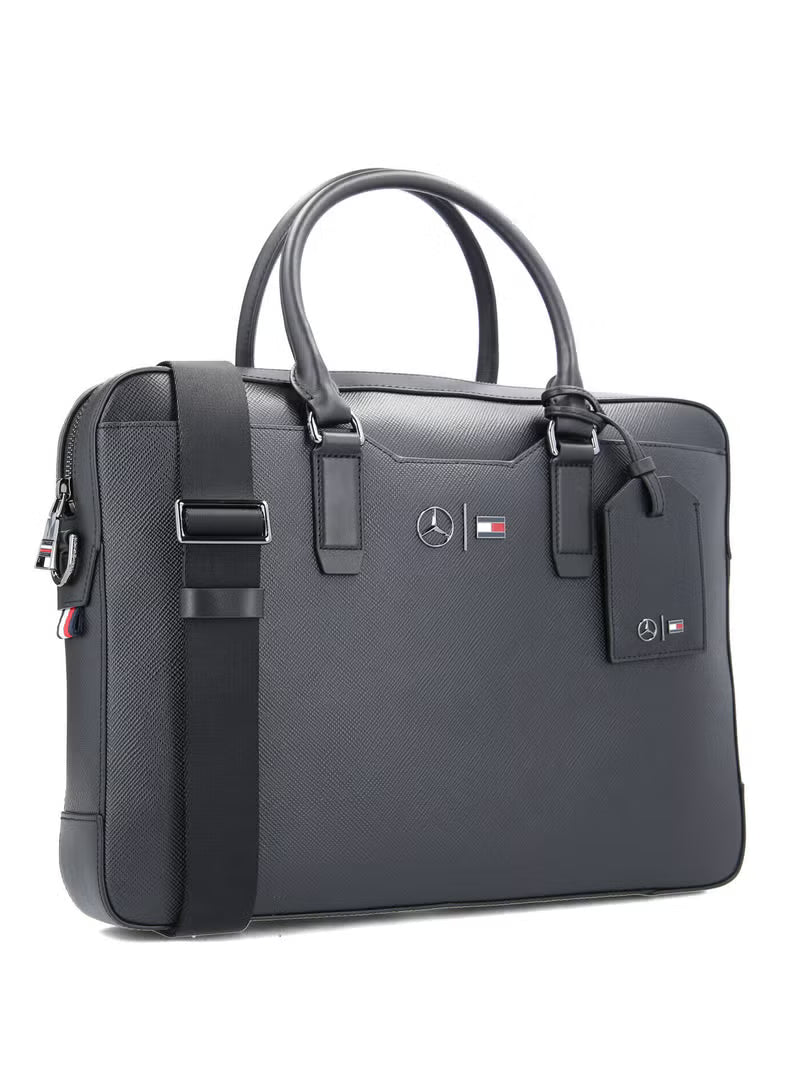 Tommy Hilfiger x Mercedes-Benz Black Leather Laptop Bag #0048