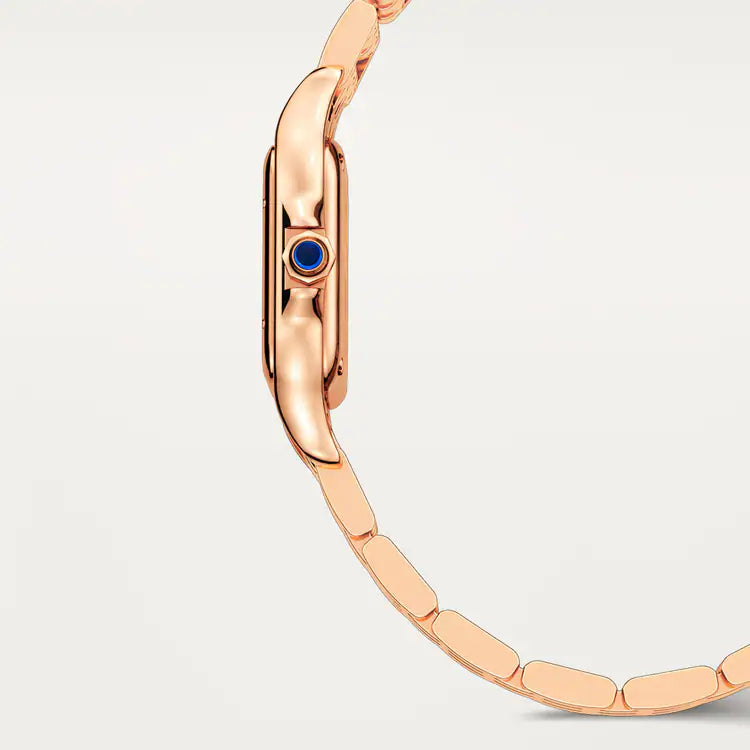 Cartier Panthère-Inspired Women’s Rose Gold-Tone Square Watch with White Dial (Small Case) Dimensions: 25.1 × 18.5 mm