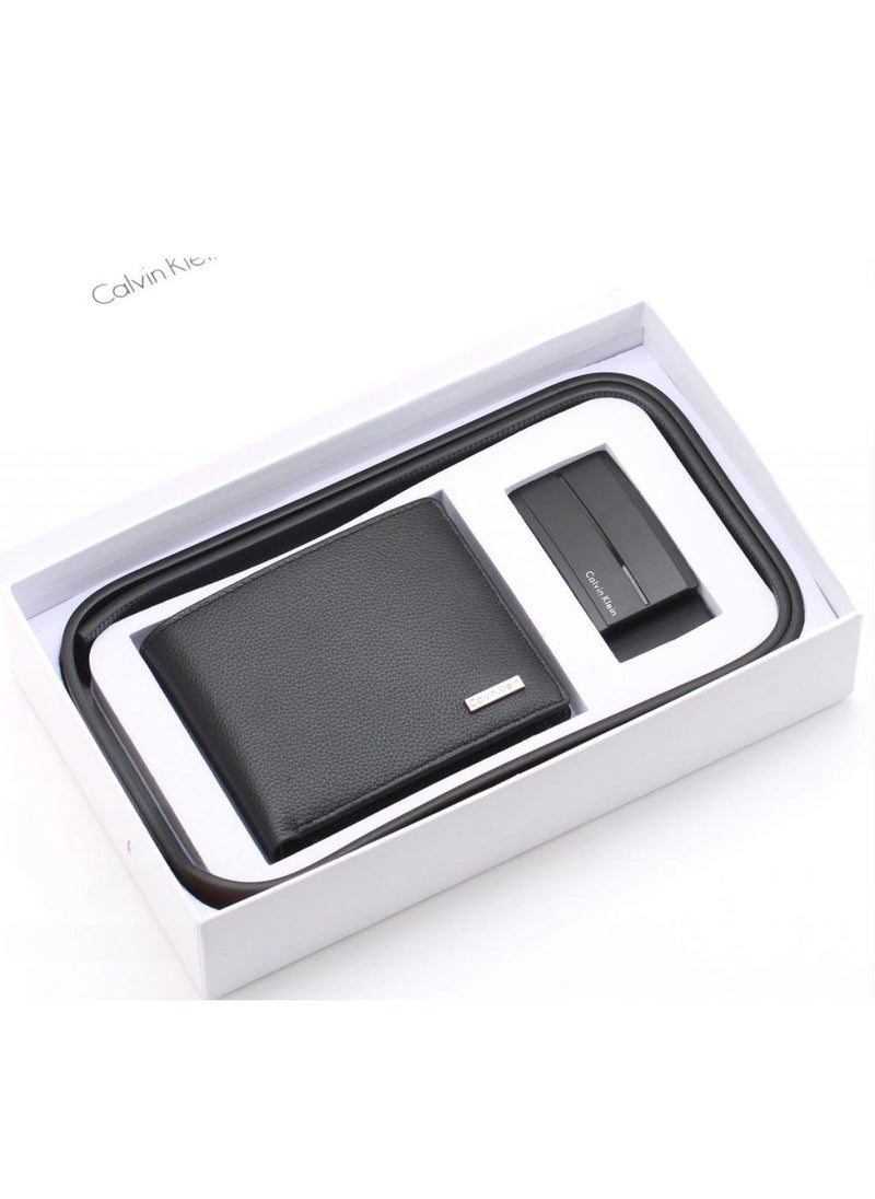 CK Black Leather Wallet-Belt Set For Men 15#