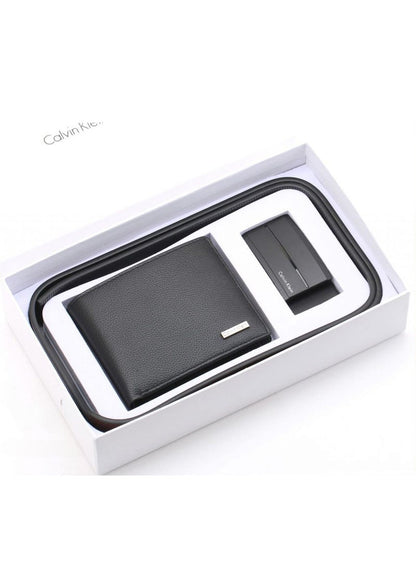 CK Black Leather Wallet-Belt Set For Men 15#