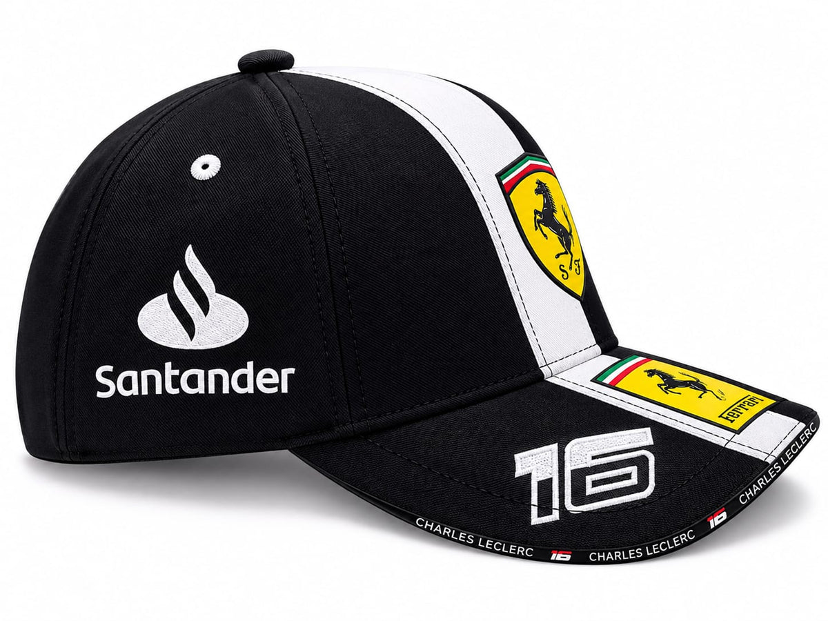 Ferrari Puma Men's Black and White Racing Baseball Cap with Number 16#16