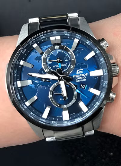 Casio Edifice EFR-303DB-2AVUPR Men's Watch – Blue Dial Stainless Steel Analog Watch for Men, Japan Quartz Movement, Stopwatch Function