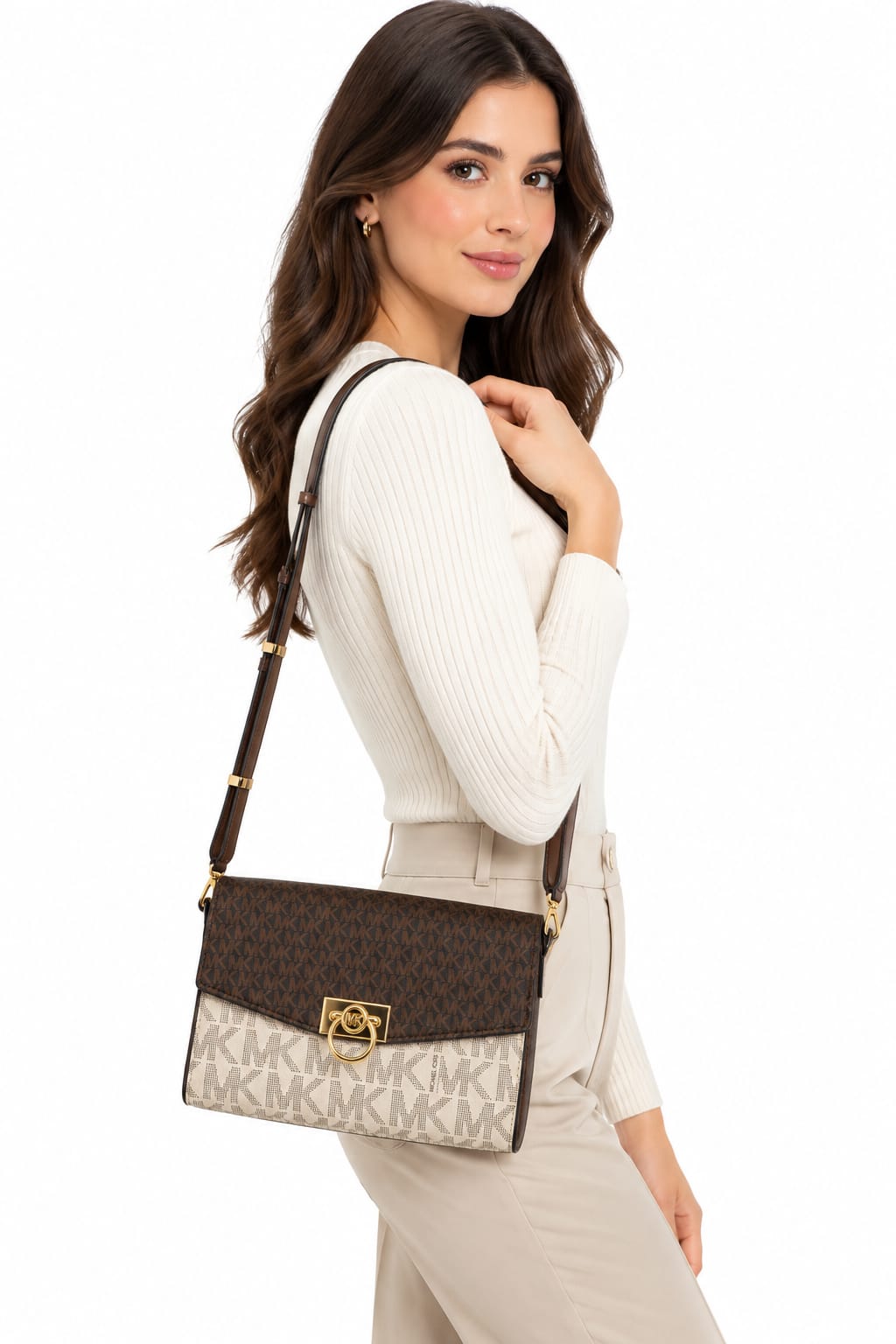 Michael Kors Women’s Monogram Crossbody Bag – Brown & Beige#0075