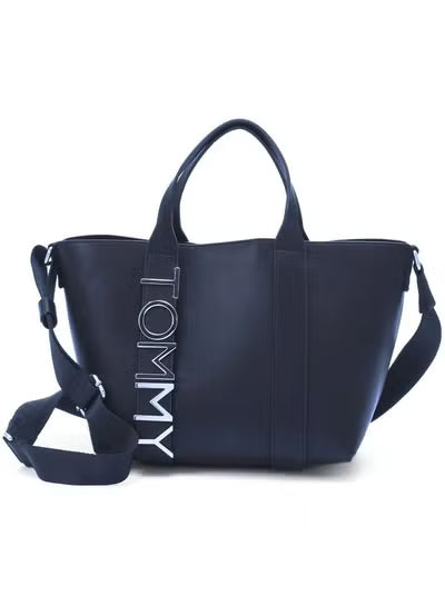 Tommy Hilfiger Women’s Navy Leather Shoulder Handbag – Elegant Everyday Compact Bag#0064