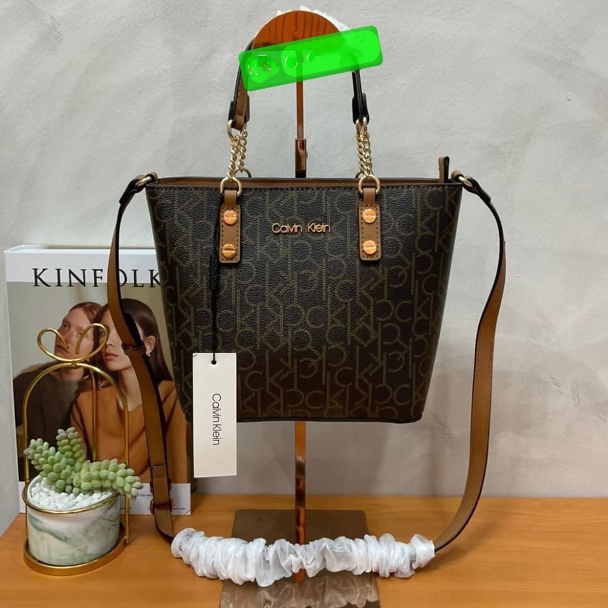 Calvin Klein Medium Tote Bag – Brown Monogram Logo Design, Timeless Classic Style #02