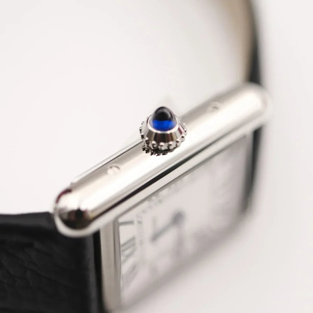 Cartier Men's Rectangular Watch – Silver-Tone Case & Black Leather Strap