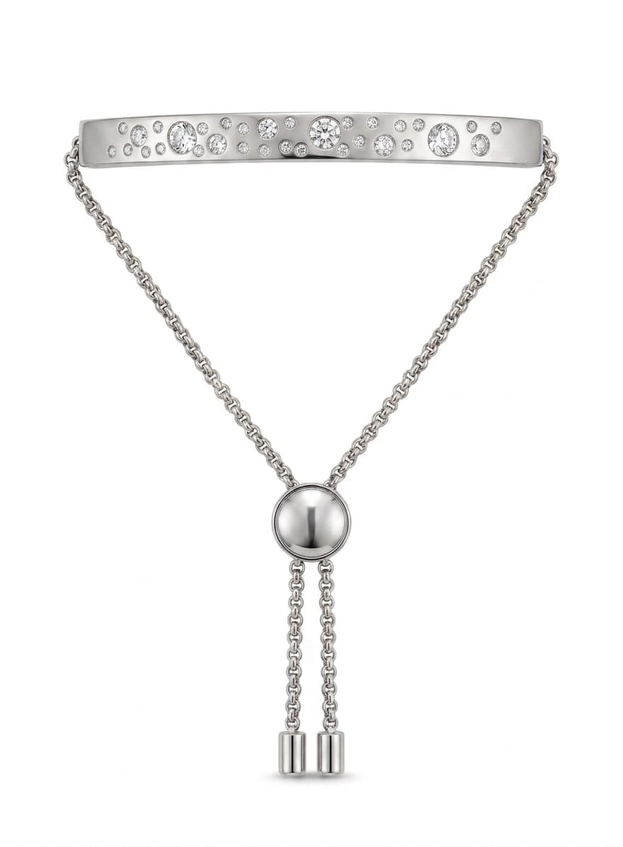 Elegant Silver-Tone Adjustable Bracelet with Shimmering Circular Details – Contemporary Luxury Design for Women#030