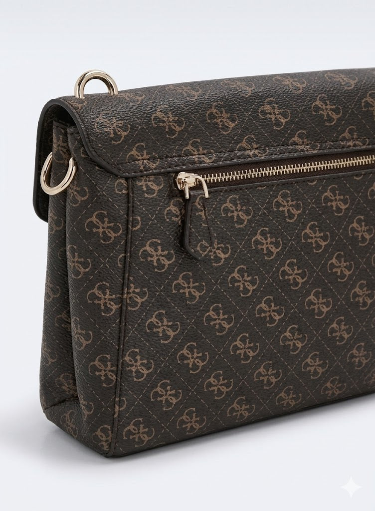 Women’s Monogram Saddle Crossbody Bag – Brown Elegant Flap Bag with Gold Hardware#186