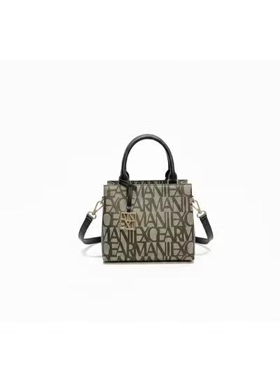A|X Armani Exchange Medium Tote Bag – Beige & Black Logo Monogram, Urban Luxe Style #8