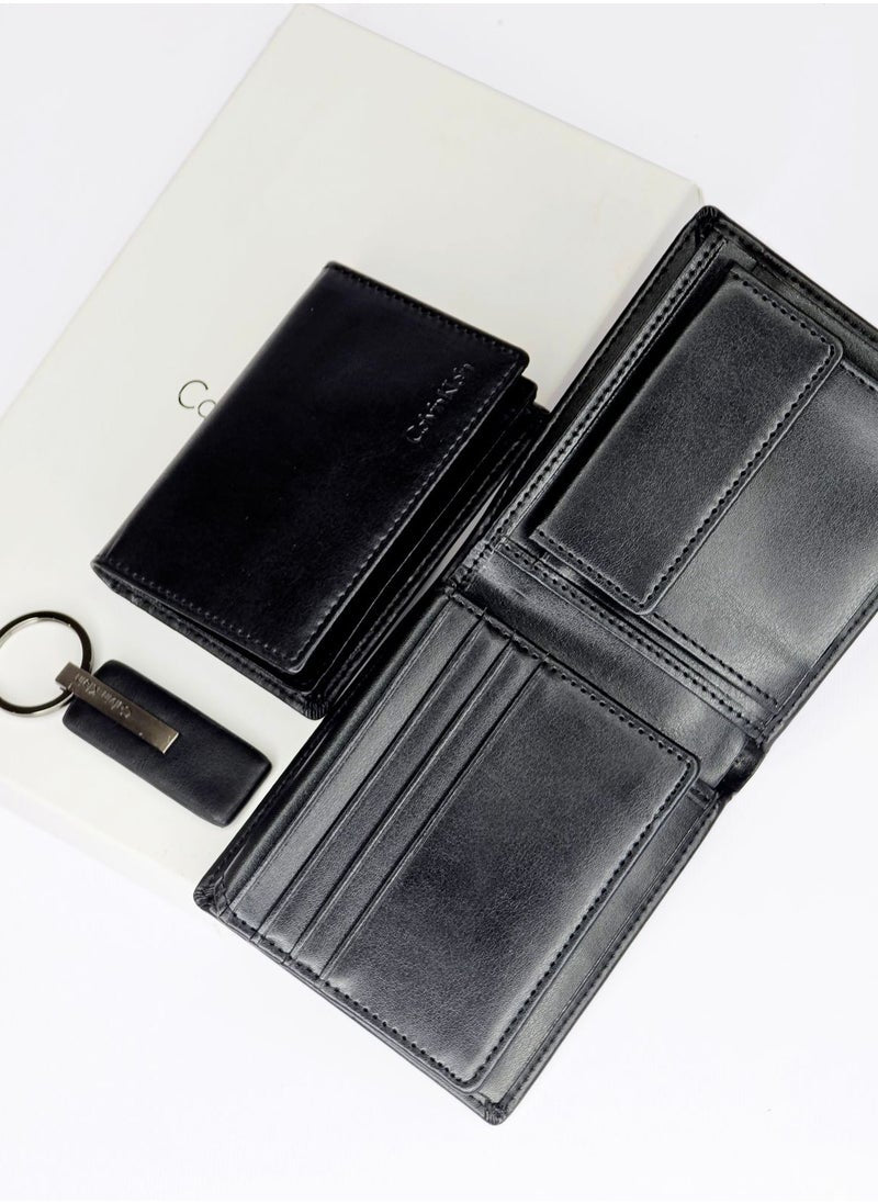 CK Black Leather Wallet-Keychain-Card Holder Set For Men #4