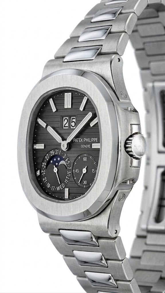 Luxury Nautilus-Style Stainless Steel Watch – Black Dial, Multi-Function Display