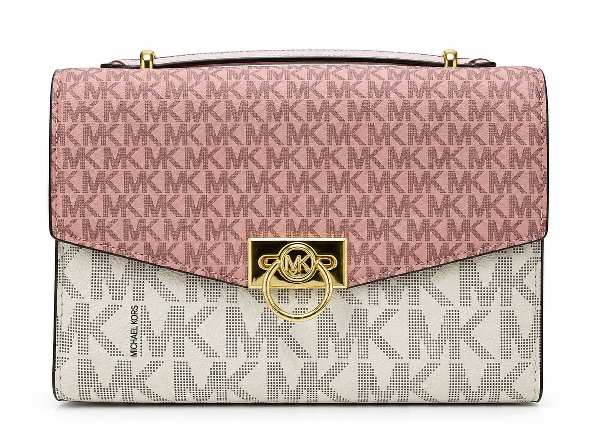 Michael Kors Women’s Signature Monogram Structured Crossbody Bag – Pink & Cream#0076
