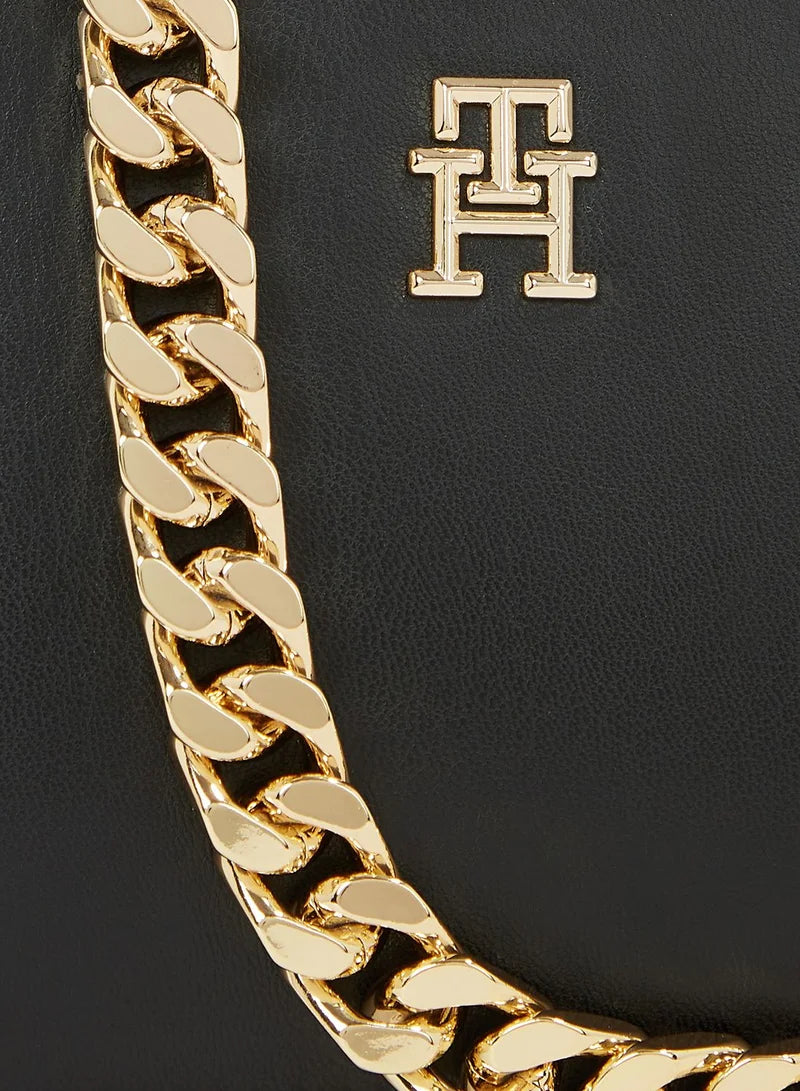 Women's Black Quilted Shoulder Bag with Gold Chain Strap, Crossbody Handbag