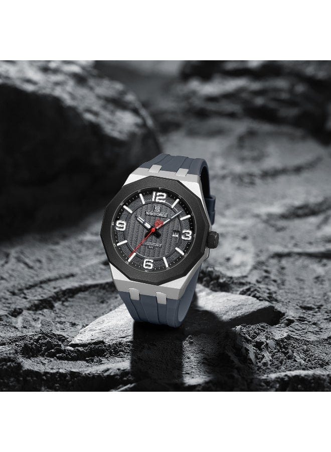 NAVIFORCE NF8079 Men's Analog Quartz Watch with Grey Silicone Strap