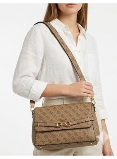 Women’s Monogram Saddle Crossbody Bag – Beige Elegant Flap Bag with Gold Hardware#187