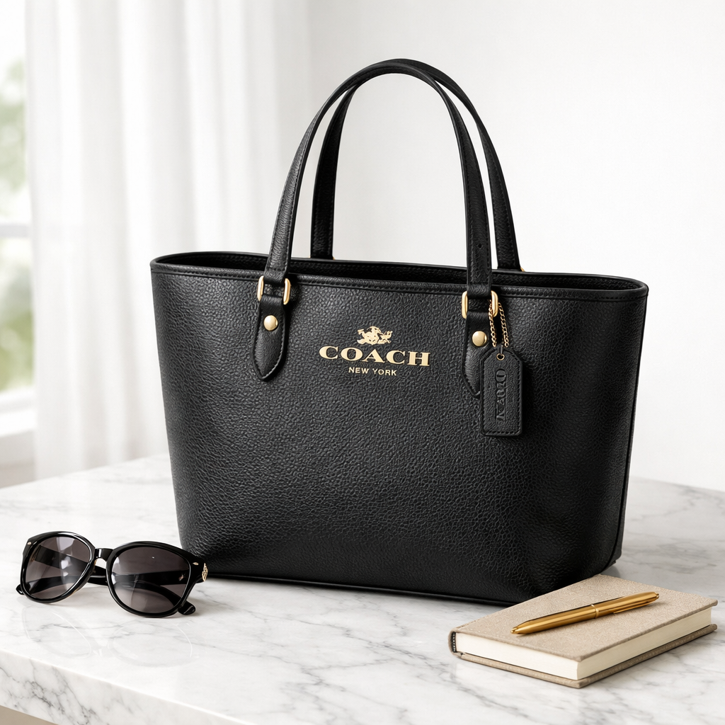 Coach Black Leather Tote Handbag - Women