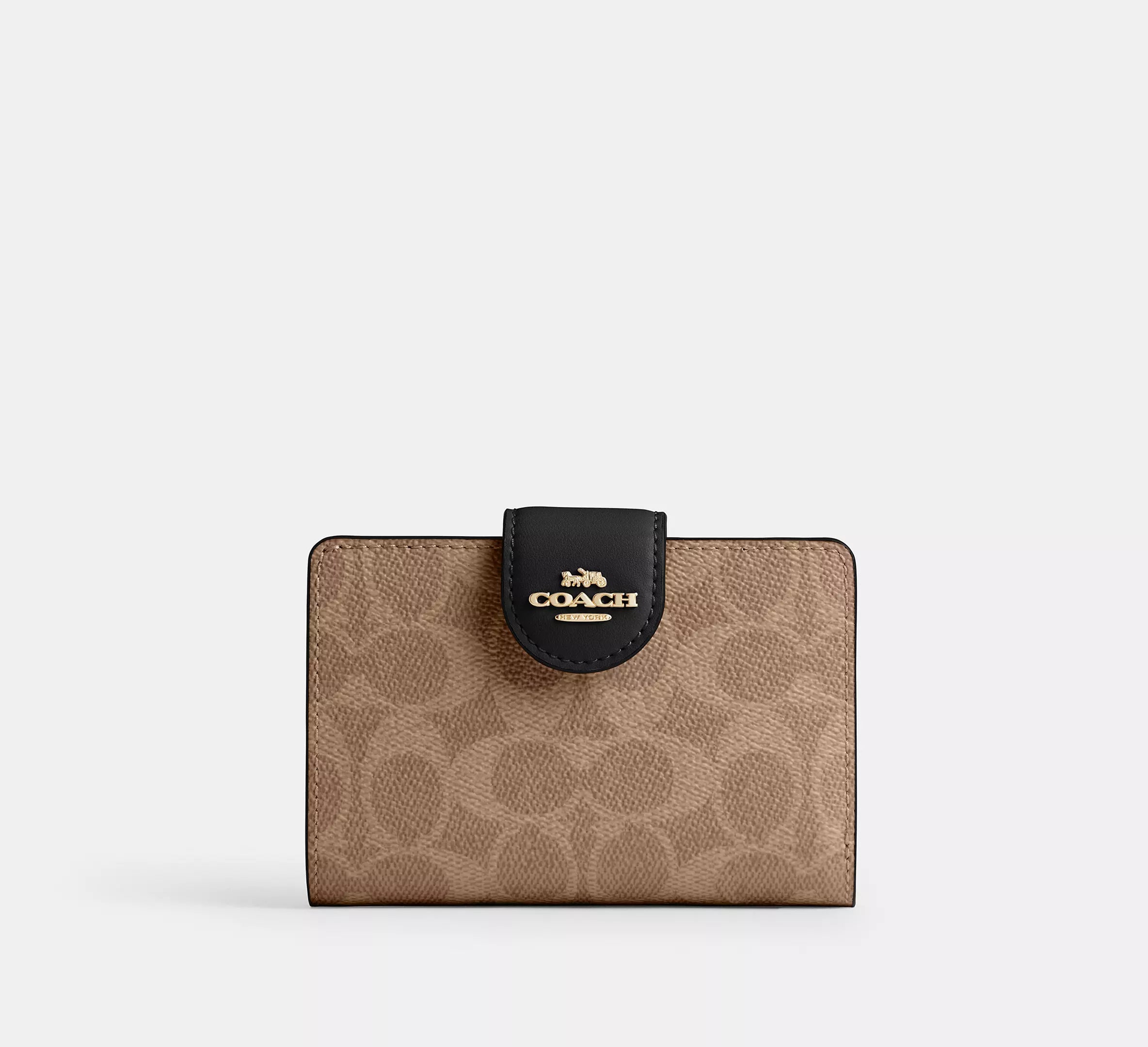 Medium Corner Zip Wallet In Signature Canvas Tan/Black#0001