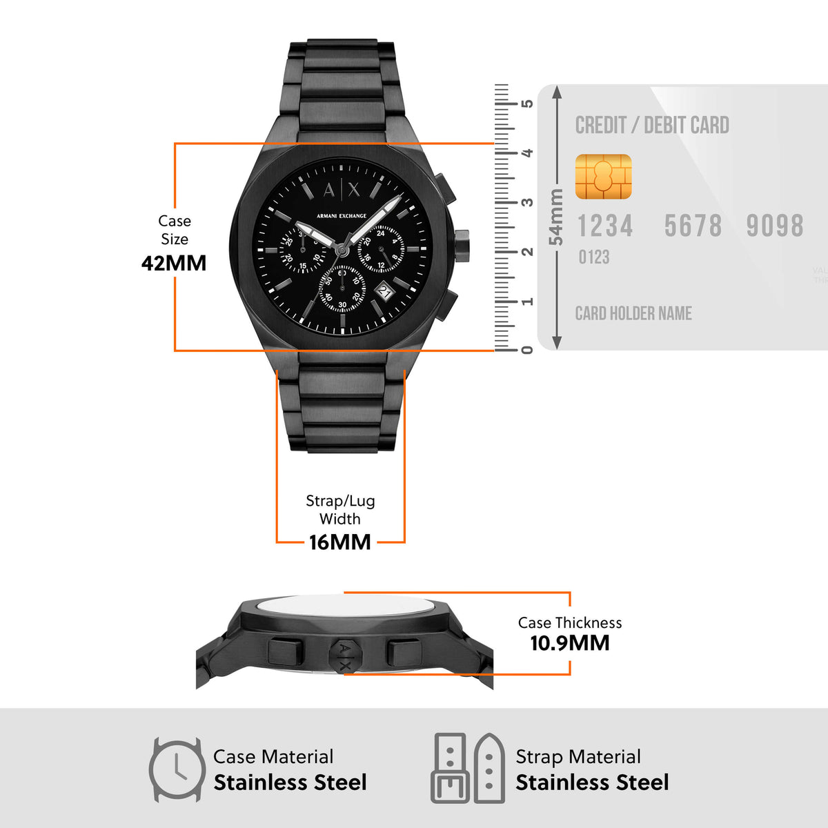 Armani Exchange Men's Analog Quartz Watch AX4183, 42mm, Black
