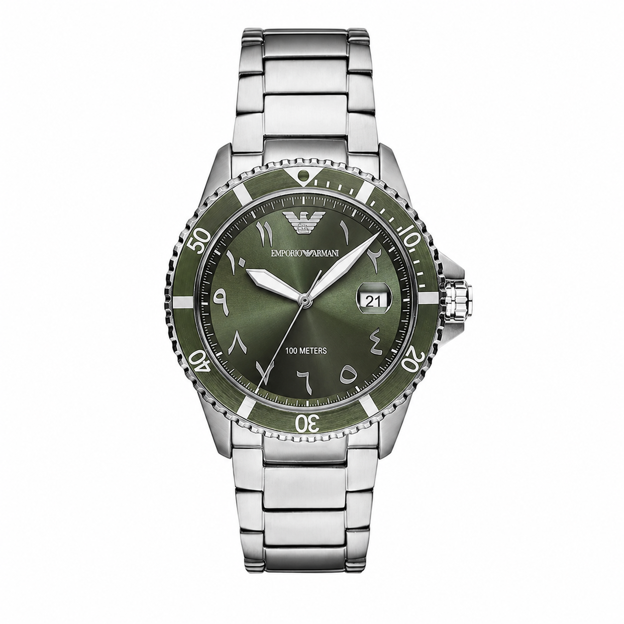 Emporio Armani Men's Watch AR80072SET – 42 mm, Green Dial & Silver Stainless Steel Bracelet