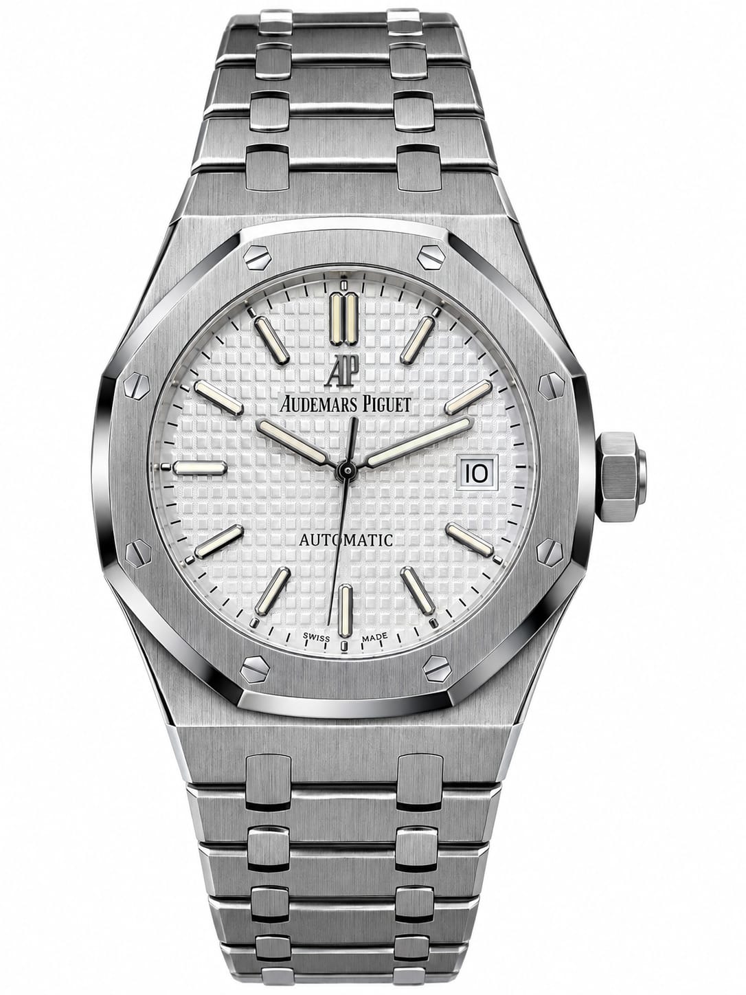 Audemars Piguet Royal Oak Style Men's Stainless Steel Automatic Watch with Silver Dial and Deployment Clasp