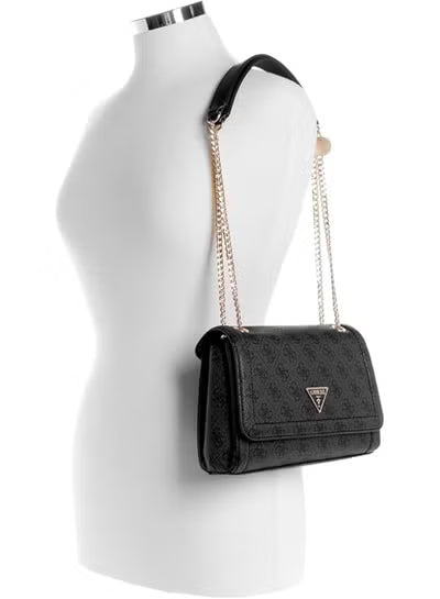 GUESS Noelle Convertible Crossbody Flap Bag – Black Logo Satchel Handbag for Women#196