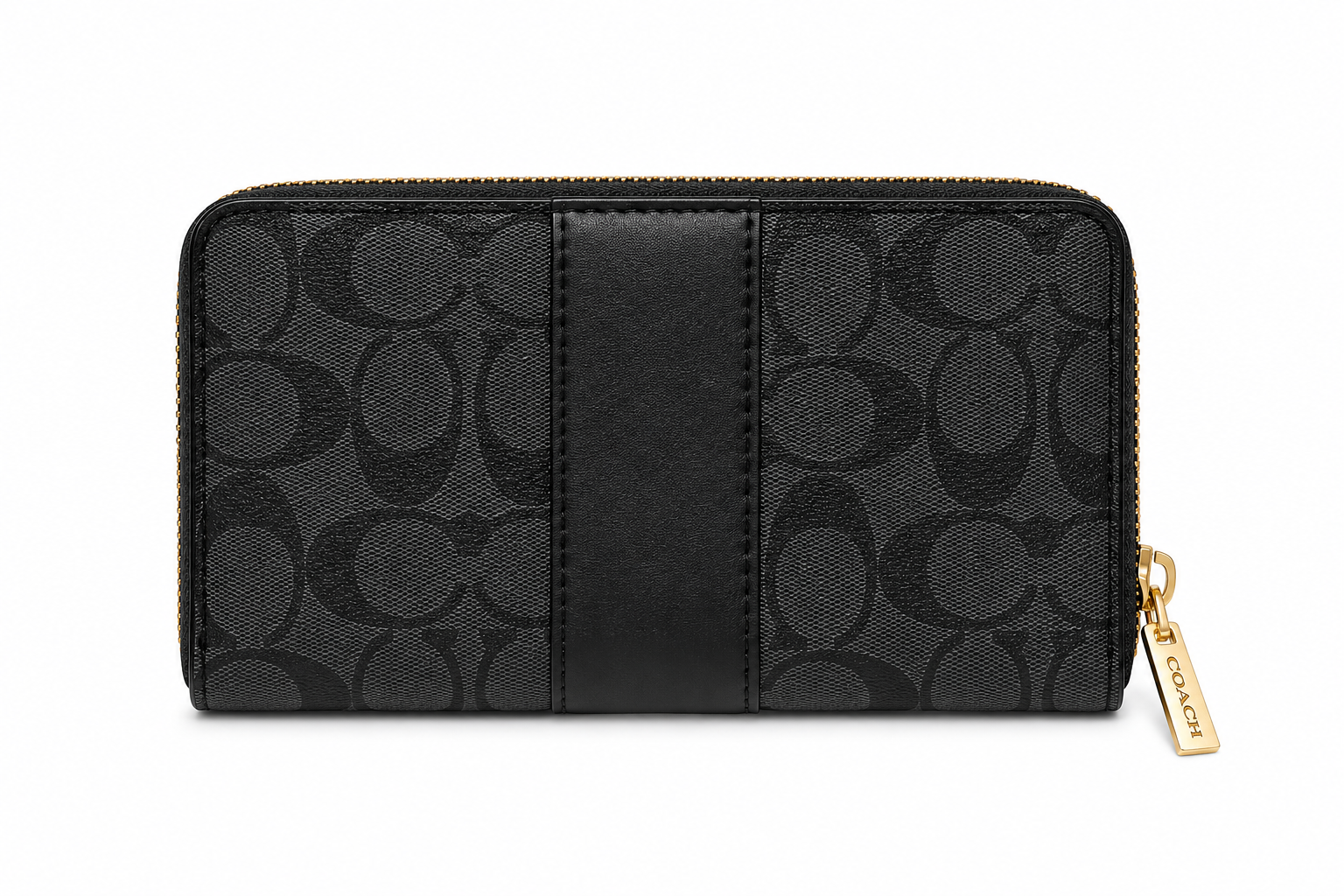 Coach Women's Signature Zip-Around Wallet – Black with Gold-Tone Hardware#07